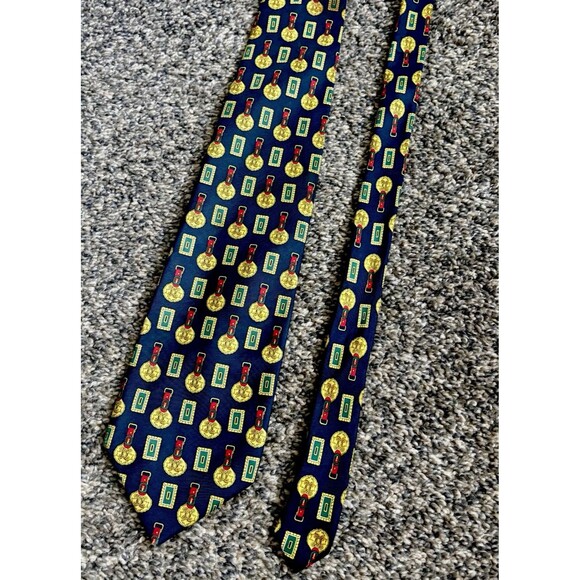 Marco Polo Italian Style Tie, Blue/yellow Badges. 60” Total - Picture 3 of 6